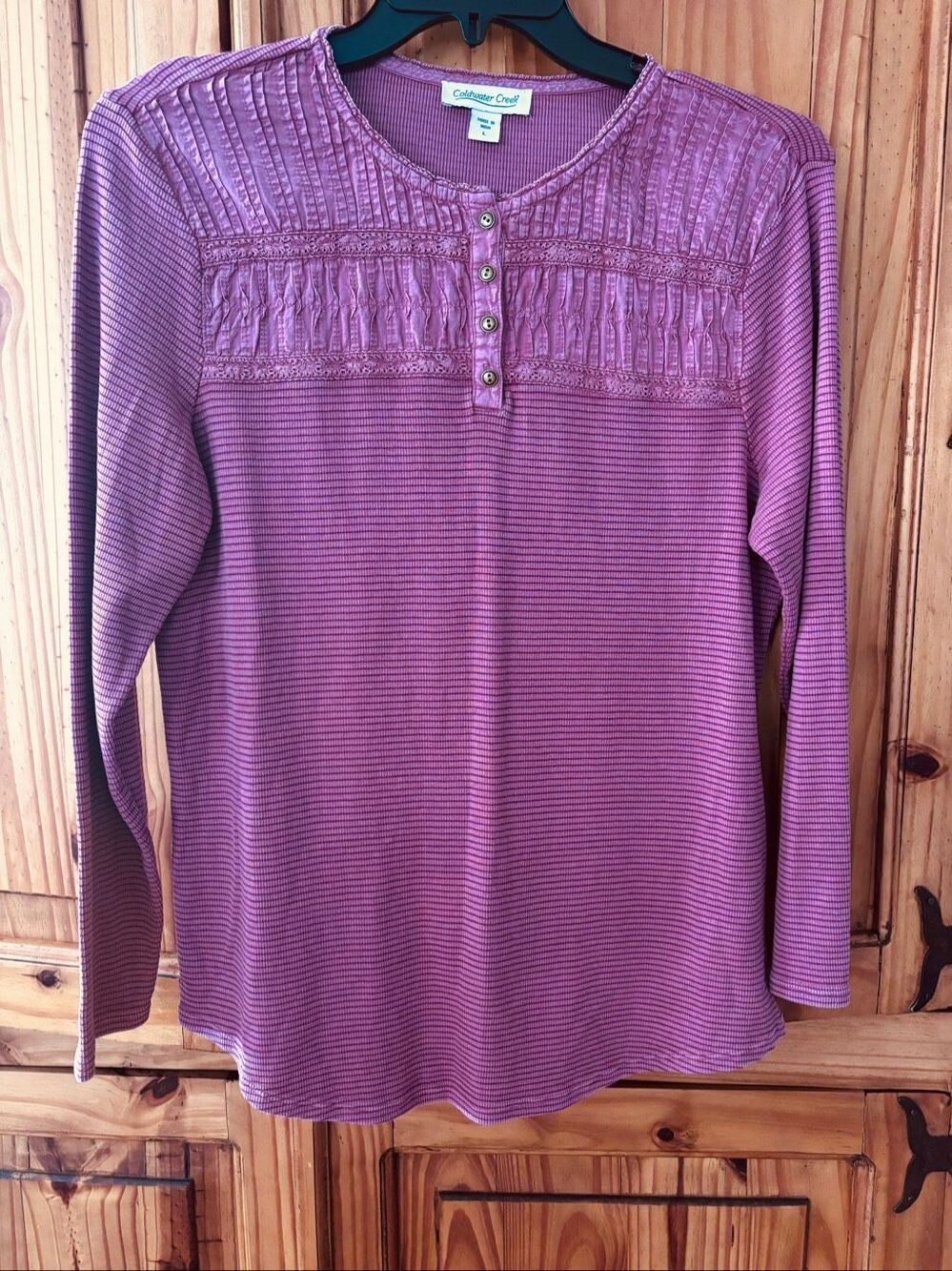 Coldwater Creek Textured Henley Top with A Lacey Yoke